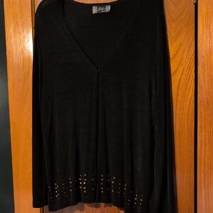 Slinky Brand Black Open Cardigan Eyelet Closure with Studded Hem